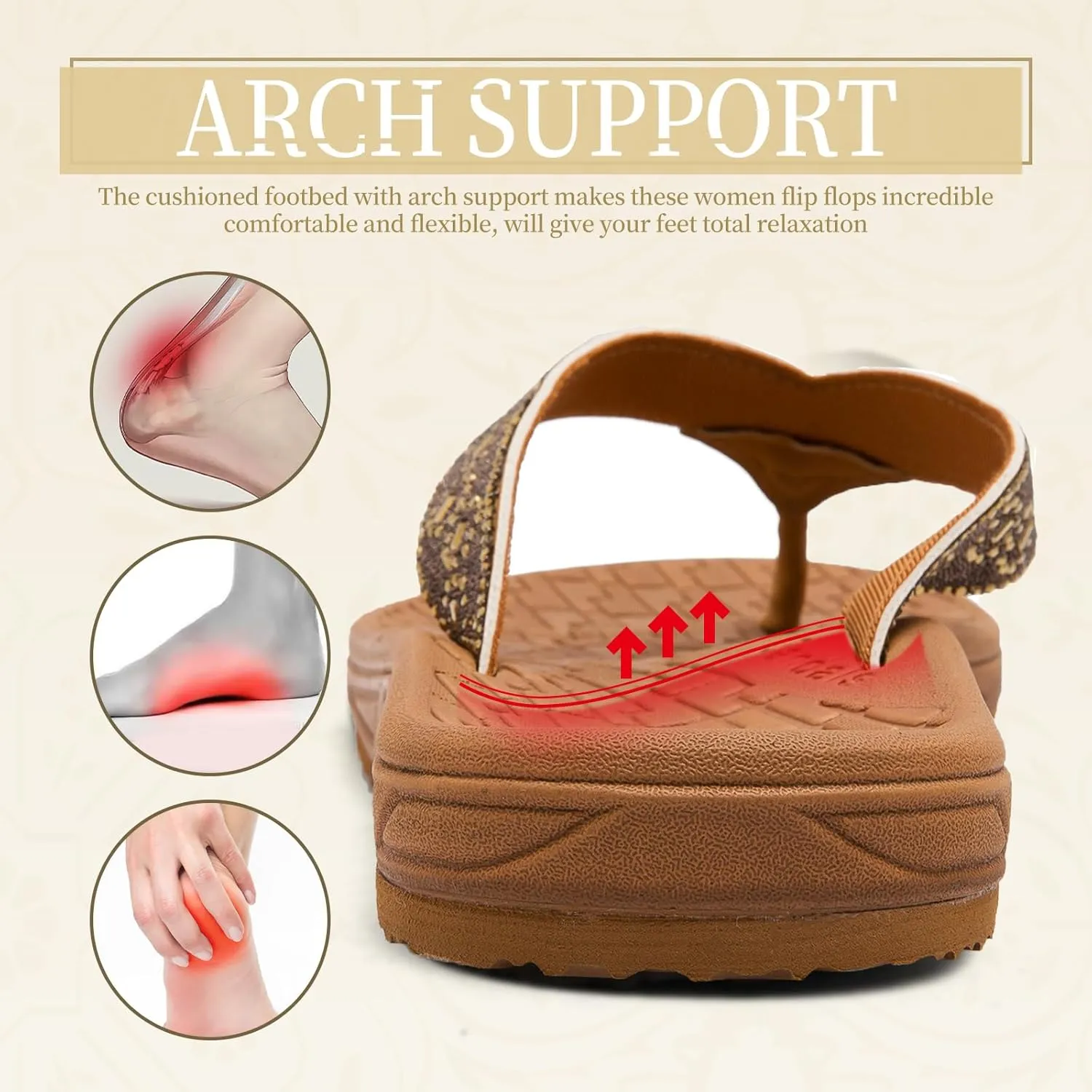 Flip Flops for Women with Arch Support Rhinestone Comfortable Summer Beach Walking Thong Sandals Orthotic Rubber Soles Flip Flop Slippers Slip On Indoor Outdoor
