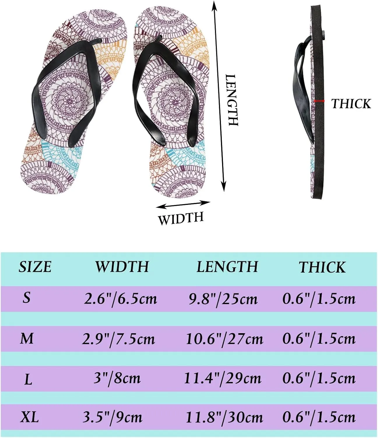 Flip Flops Mandala Striped Geometric Vintage Modern Slide Sandals Summer Beach Slippers Thong Sandal Casual Yoga Mat Flat Slides for Women Men