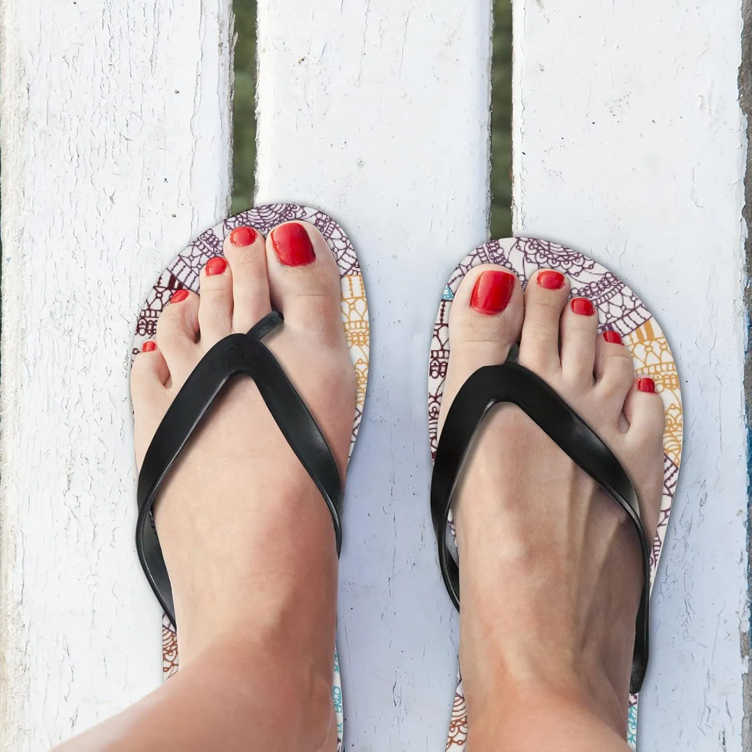 Flip Flops Mandala Striped Geometric Vintage Modern Slide Sandals Summer Beach Slippers Thong Sandal Casual Yoga Mat Flat Slides for Women Men