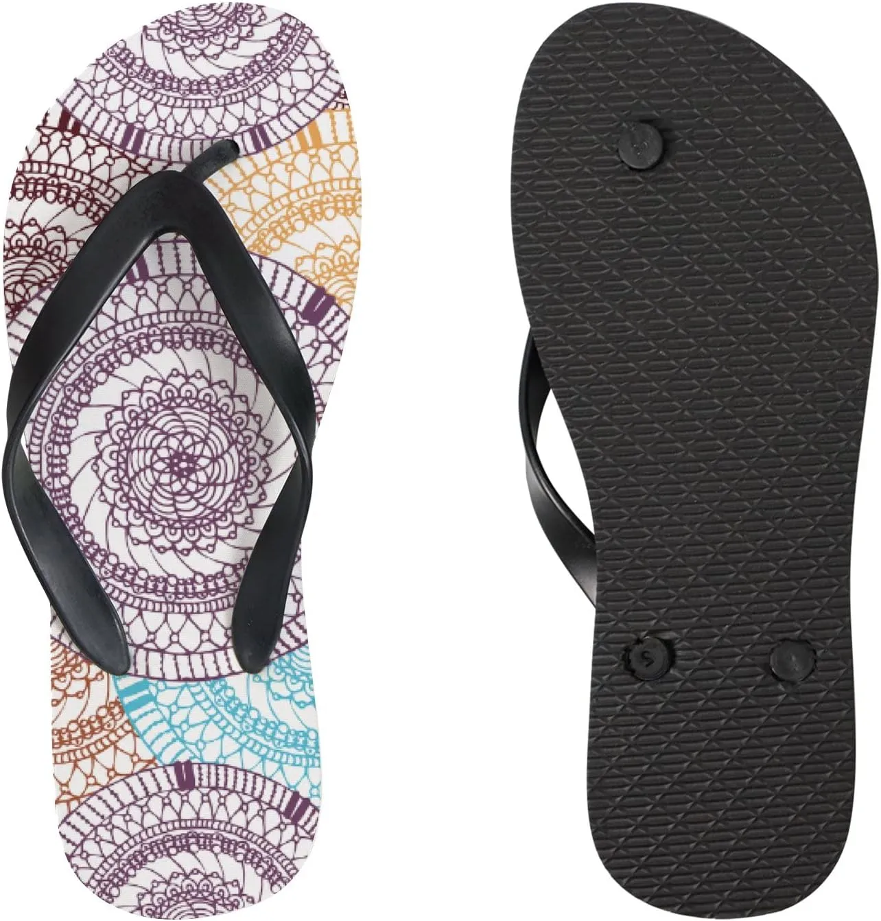 Flip Flops Mandala Striped Geometric Vintage Modern Slide Sandals Summer Beach Slippers Thong Sandal Casual Yoga Mat Flat Slides for Women Men
