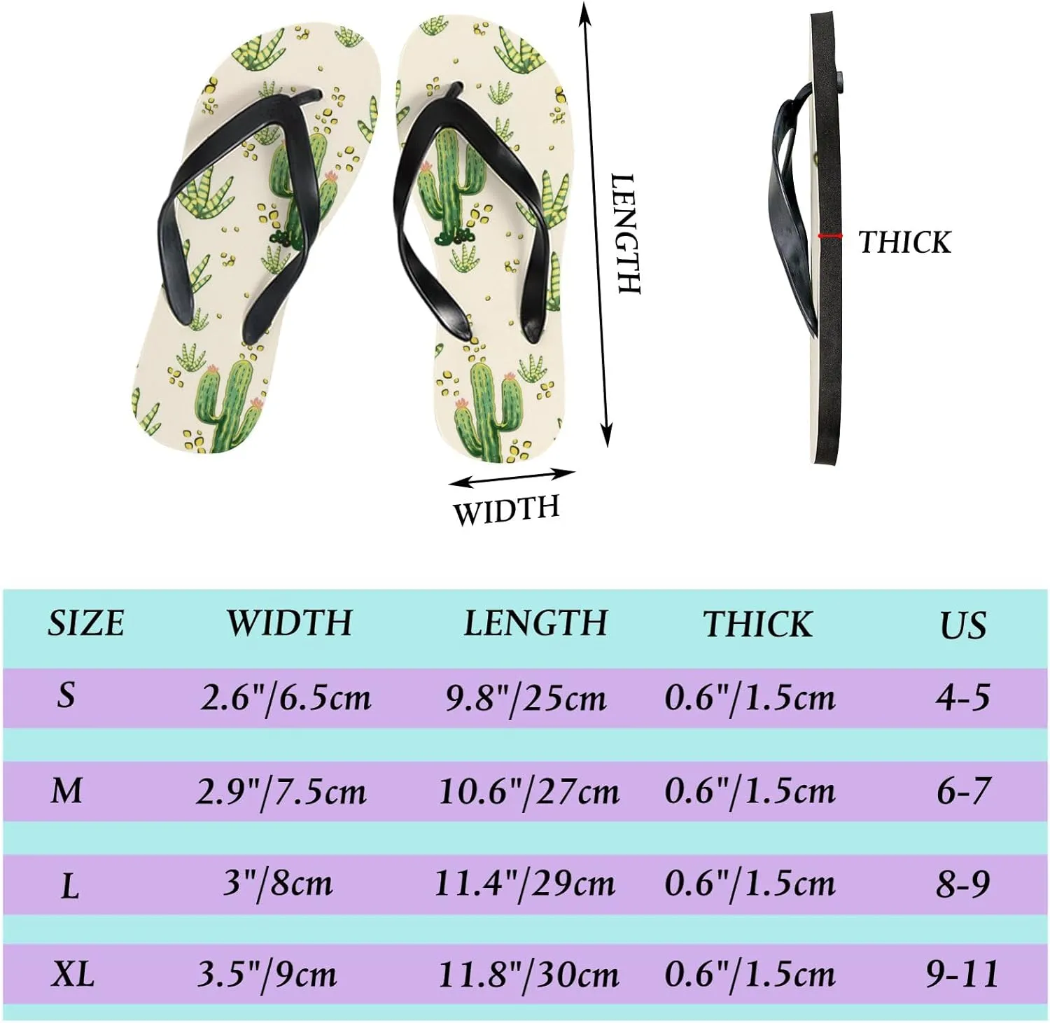 Flip Flops Sandals for Women Beach - Cactus in the Desert Casual Flat Slide Sandal Thong Slippers Shower Shoes