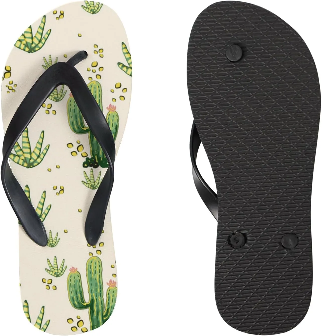 Flip Flops Sandals for Women Beach - Cactus in the Desert Casual Flat Slide Sandal Thong Slippers Shower Shoes