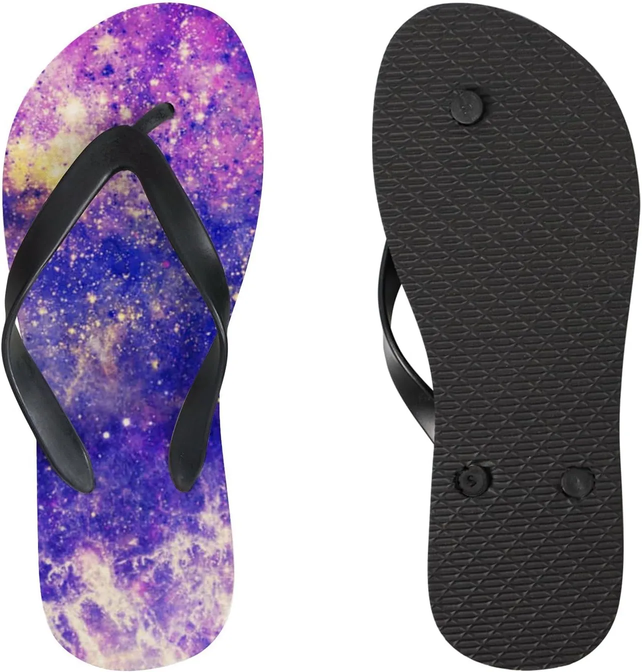 Flip Flops Sandals for Women Beach - Watercolor Galaxy Casual Flat Slide Sandal Thong Slippers Shower Shoes