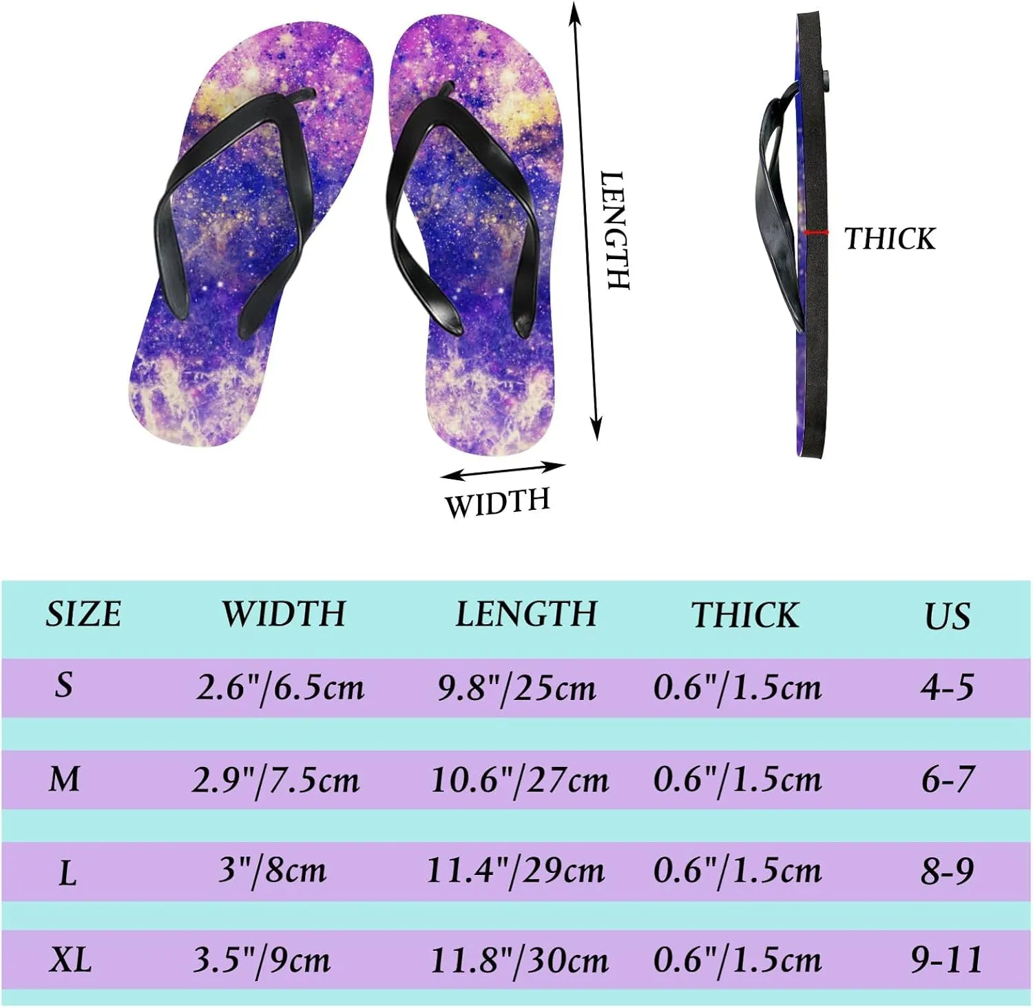 Flip Flops Sandals for Women Beach - Watercolor Galaxy Casual Flat Slide Sandal Thong Slippers Shower Shoes