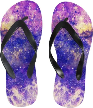 Flip Flops Sandals for Women Beach - Watercolor Galaxy Casual Flat Slide Sandal Thong Slippers Shower Shoes