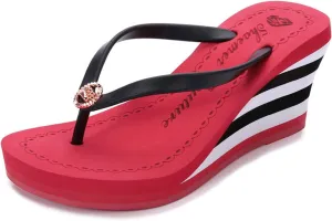 Flip Flops Sandals for Women Bling Rhinestones Jewel High Heel Arch Support Comfortable Soft Cushion Wedge Slip-on Casual Platform Summer Thong Sandals