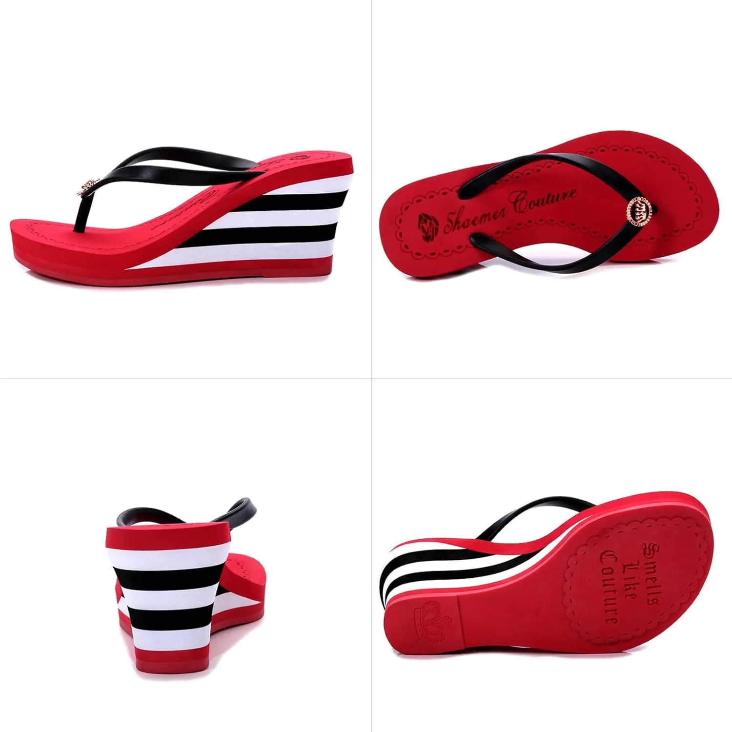Flip Flops Sandals for Women Bling Rhinestones Jewel High Heel Arch Support Comfortable Soft Cushion Wedge Slip-on Casual Platform Summer Thong Sandals