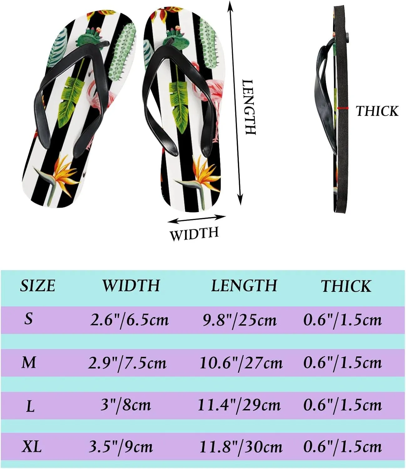 Flip Flops Tropical Flamingo Cactus Leaves Striped Vintage Summer Spring Birds Slide Sandals Summer Beach Slippers Thong Sandal Casual Yoga Mat Flat Slides for Women Men