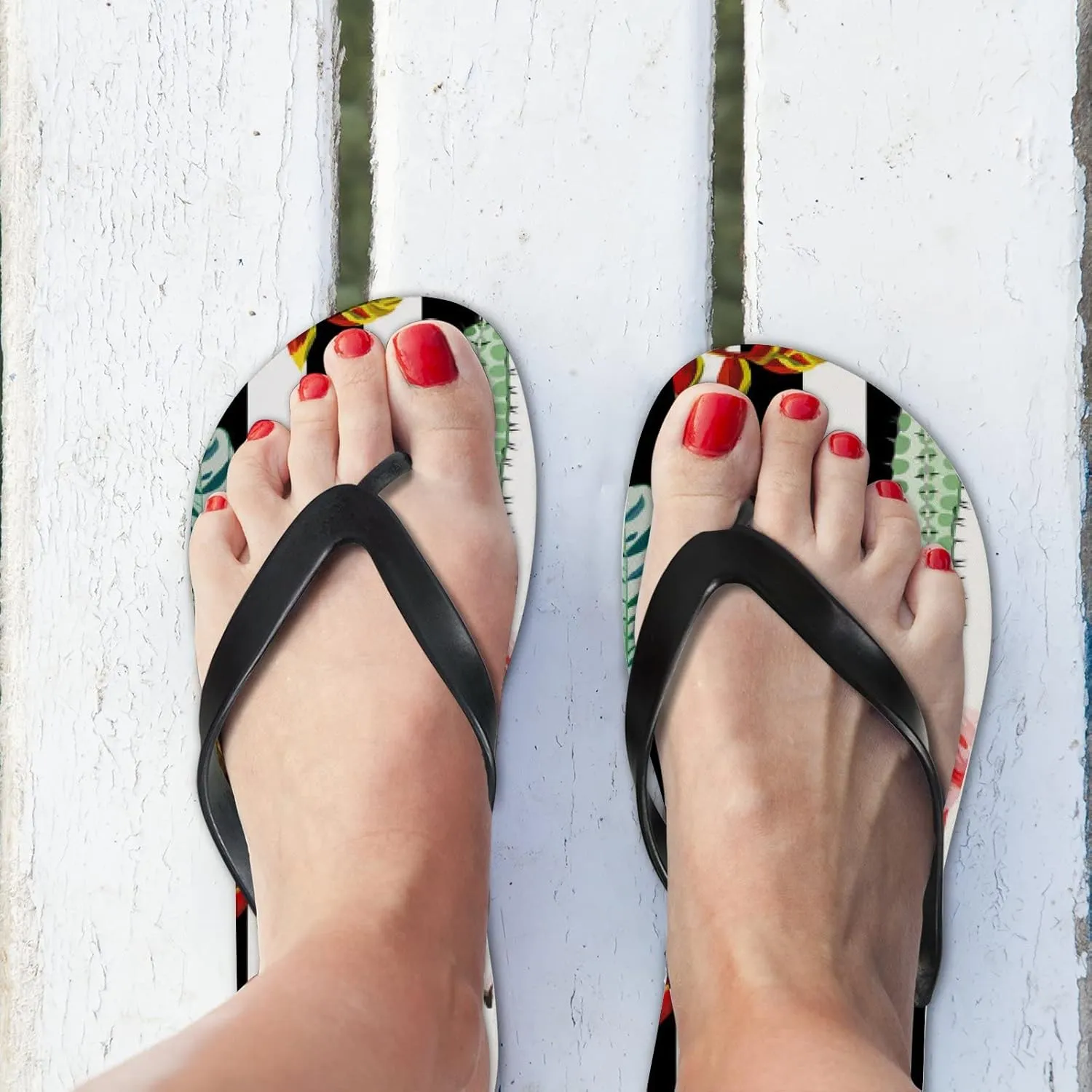Flip Flops Tropical Flamingo Cactus Leaves Striped Vintage Summer Spring Birds Slide Sandals Summer Beach Slippers Thong Sandal Casual Yoga Mat Flat Slides for Women Men