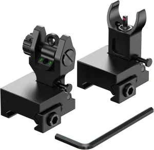 Flip up Iron Sights for Riffle Fiber Optic Red Dot Front & Rear Backup Sights for Air Rifle with Picatinny Rail Tool-Free Adjustable Pop up Iron Shotgun Sights