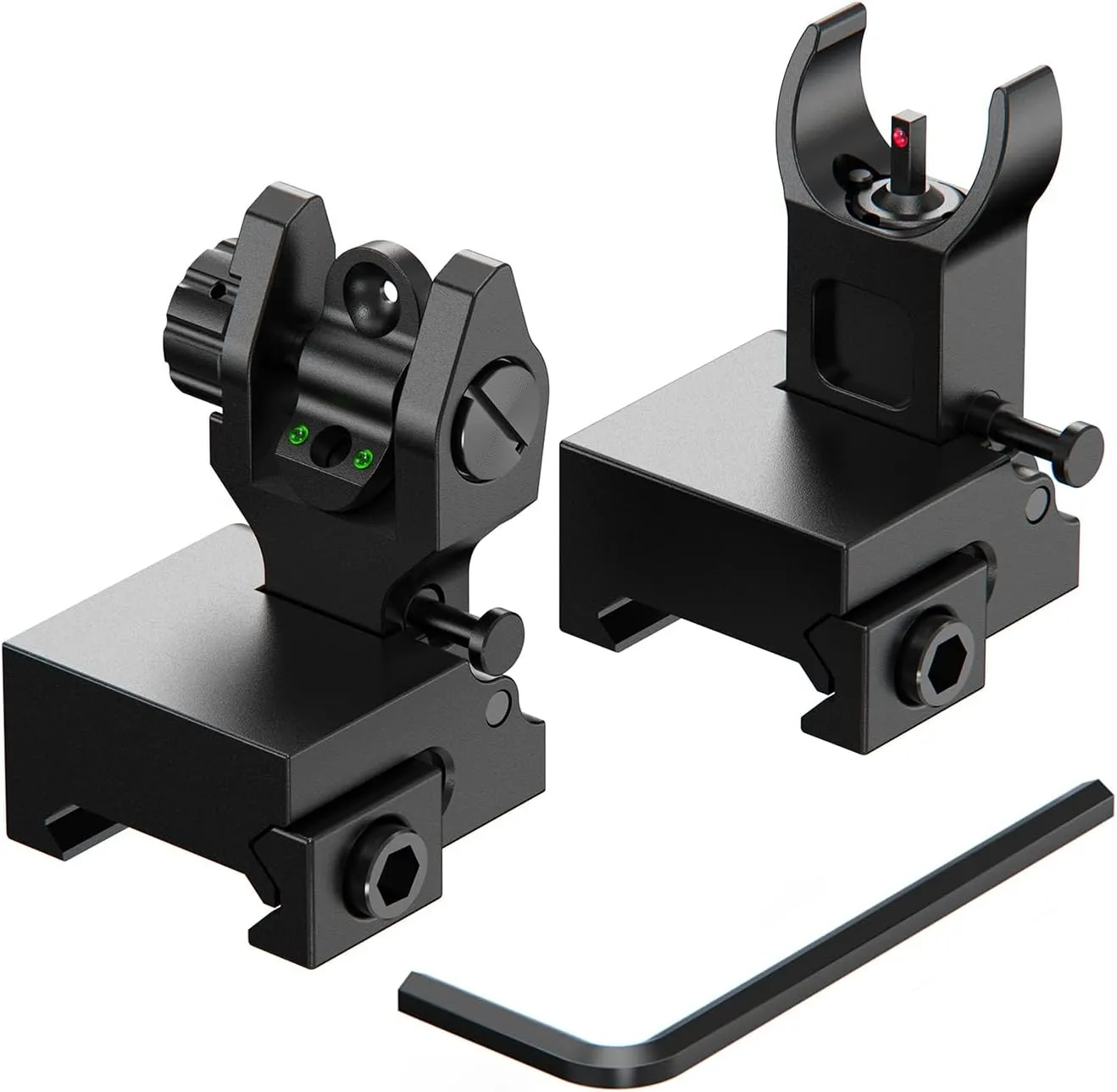 Flip up Iron Sights for Riffle Fiber Optic Red Dot Front & Rear Backup Sights for Air Rifle with Picatinny Rail Tool-Free Adjustable Pop up Iron Shotgun Sights