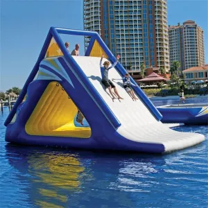 Floating Inflatable Pool Slide Summer Seaside Giant Triangle Water with Air Pump for Private Docks, Sea Party Parks