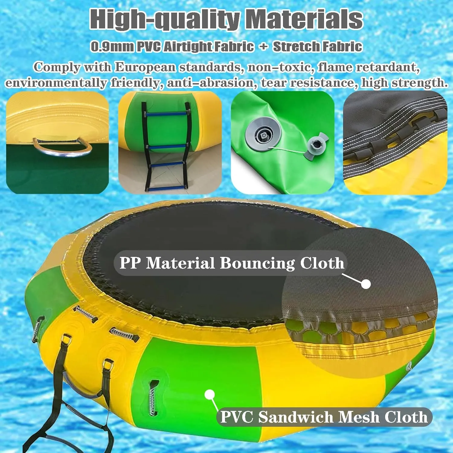 Floating Water Trampoline with Slides/Tube/Diving Pillow Bag, Recreational Inflatable Trampoline Bouncing Bed Water Play Park for Lakes, Pools, Calm Sea