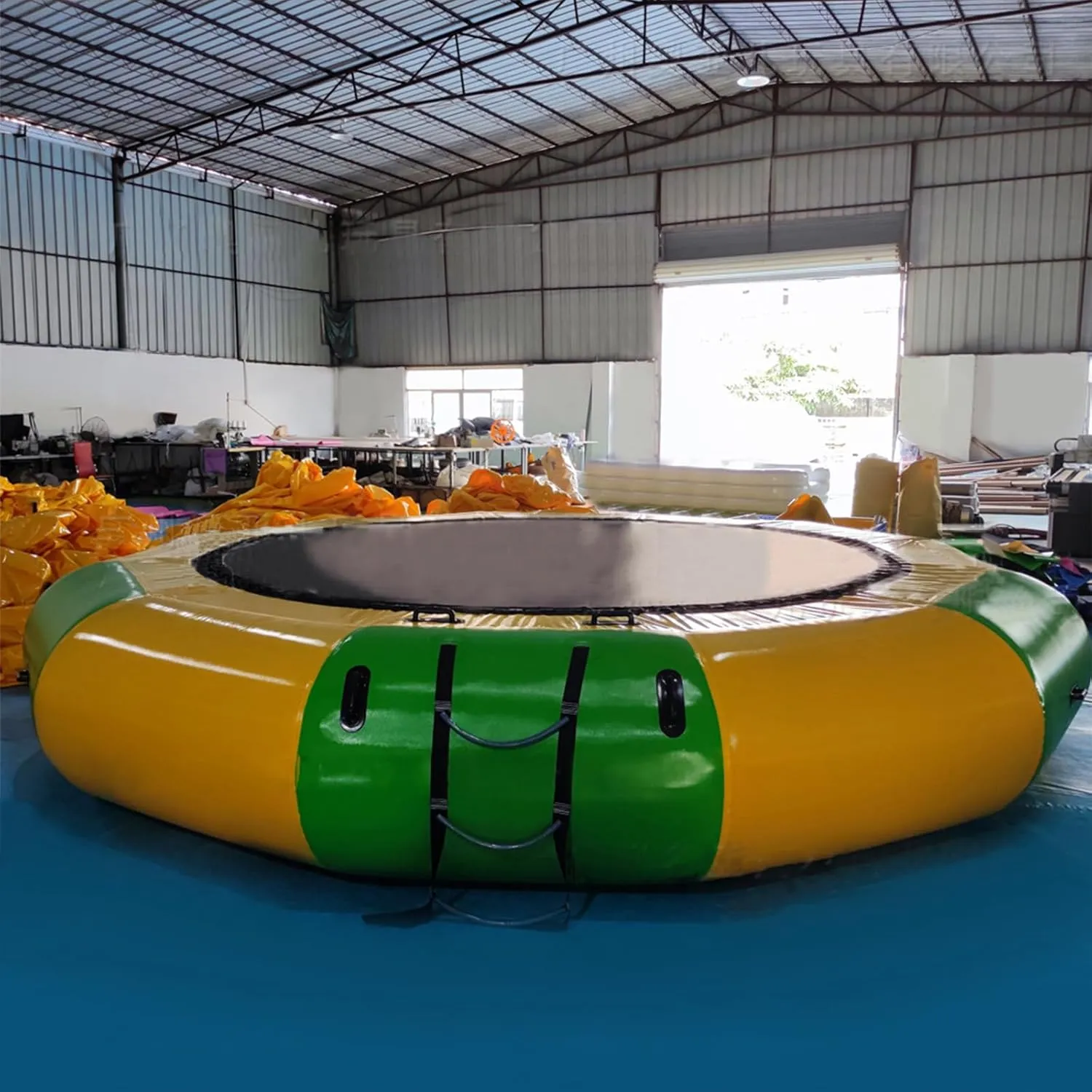 Floating Water Trampoline with Slides/Tube/Diving Pillow Bag, Recreational Inflatable Trampoline Bouncing Bed Water Play Park for Lakes, Pools, Calm Sea