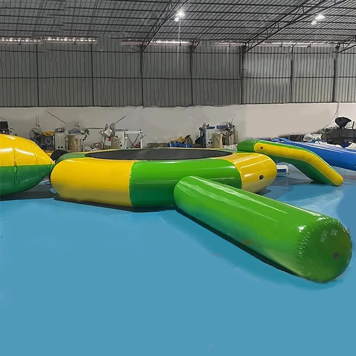 Floating Water Trampoline with Slides/Tube/Diving Pillow Bag, Recreational Inflatable Trampoline Bouncing Bed Water Play Park for Lakes, Pools, Calm Sea