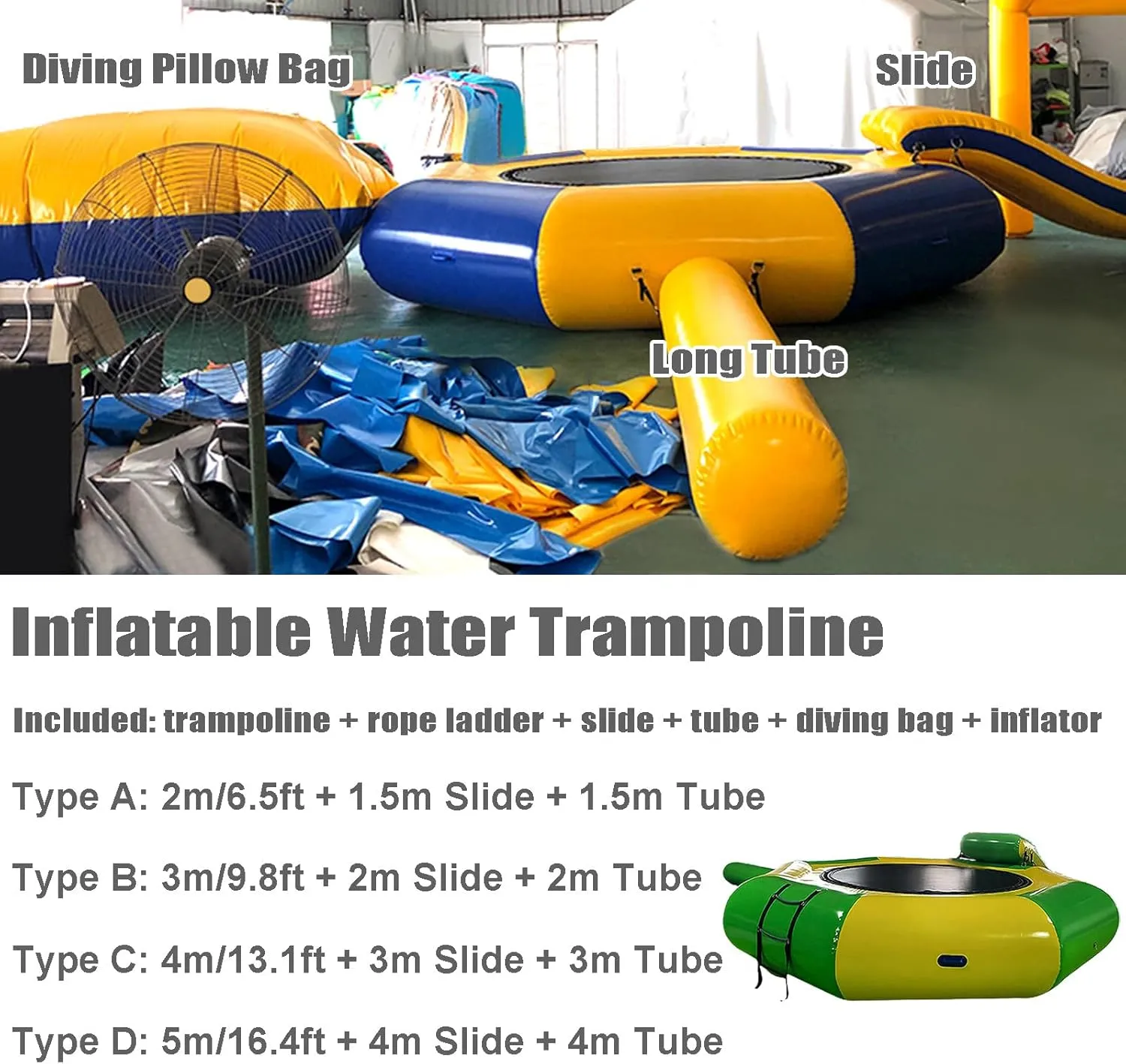 Floating Water Trampoline with Slides/Tube/Diving Pillow Bag, Recreational Inflatable Trampoline Bouncing Bed Water Play Park for Lakes, Pools, Calm Sea