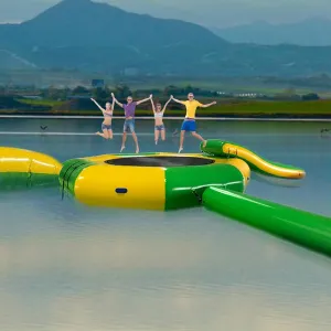 Floating Water Trampoline with Slides/Tube/Diving Pillow Bag, Recreational Inflatable Trampoline Bouncing Bed Water Play Park for Lakes, Pools, Calm Sea