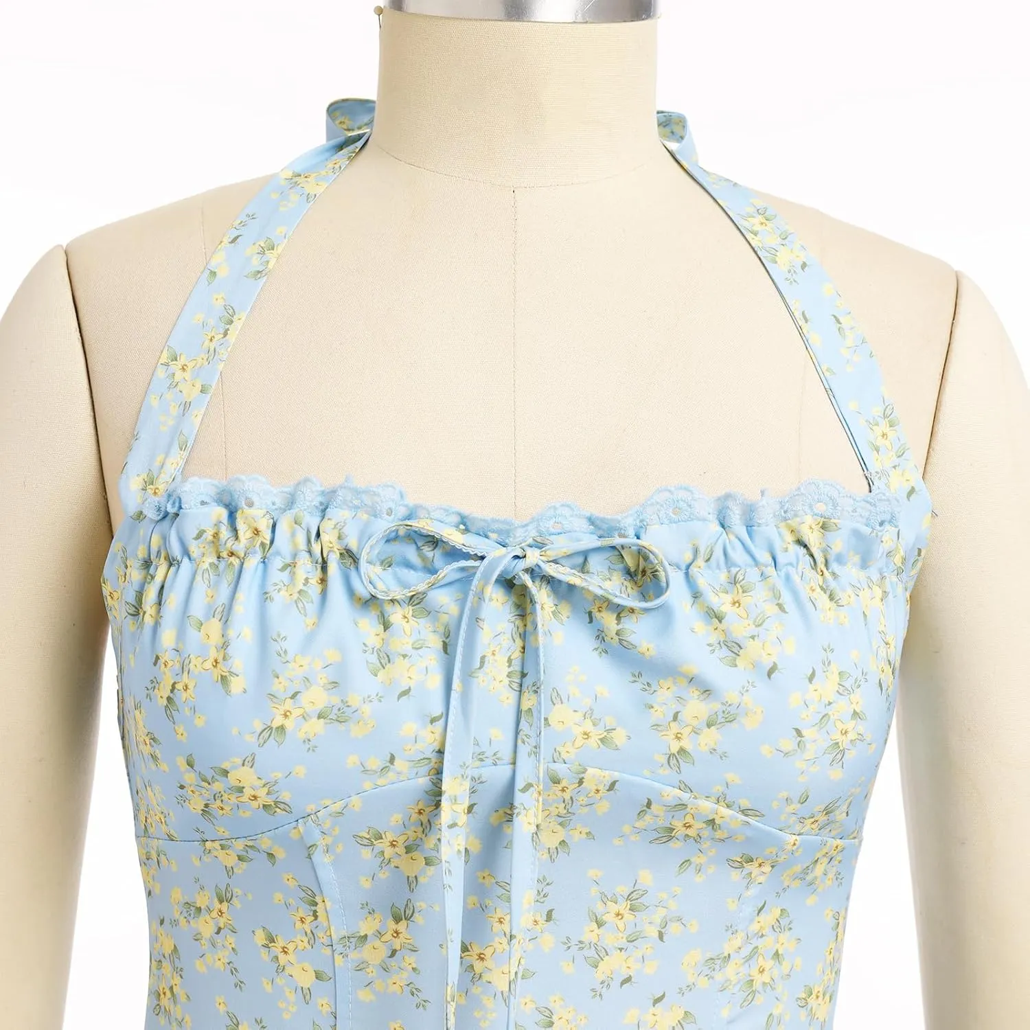 Floral Corset Dress Solid Long Dress Sleeveless Halter Low Cut Dress Open Back Bustier Midi Dress Summer
