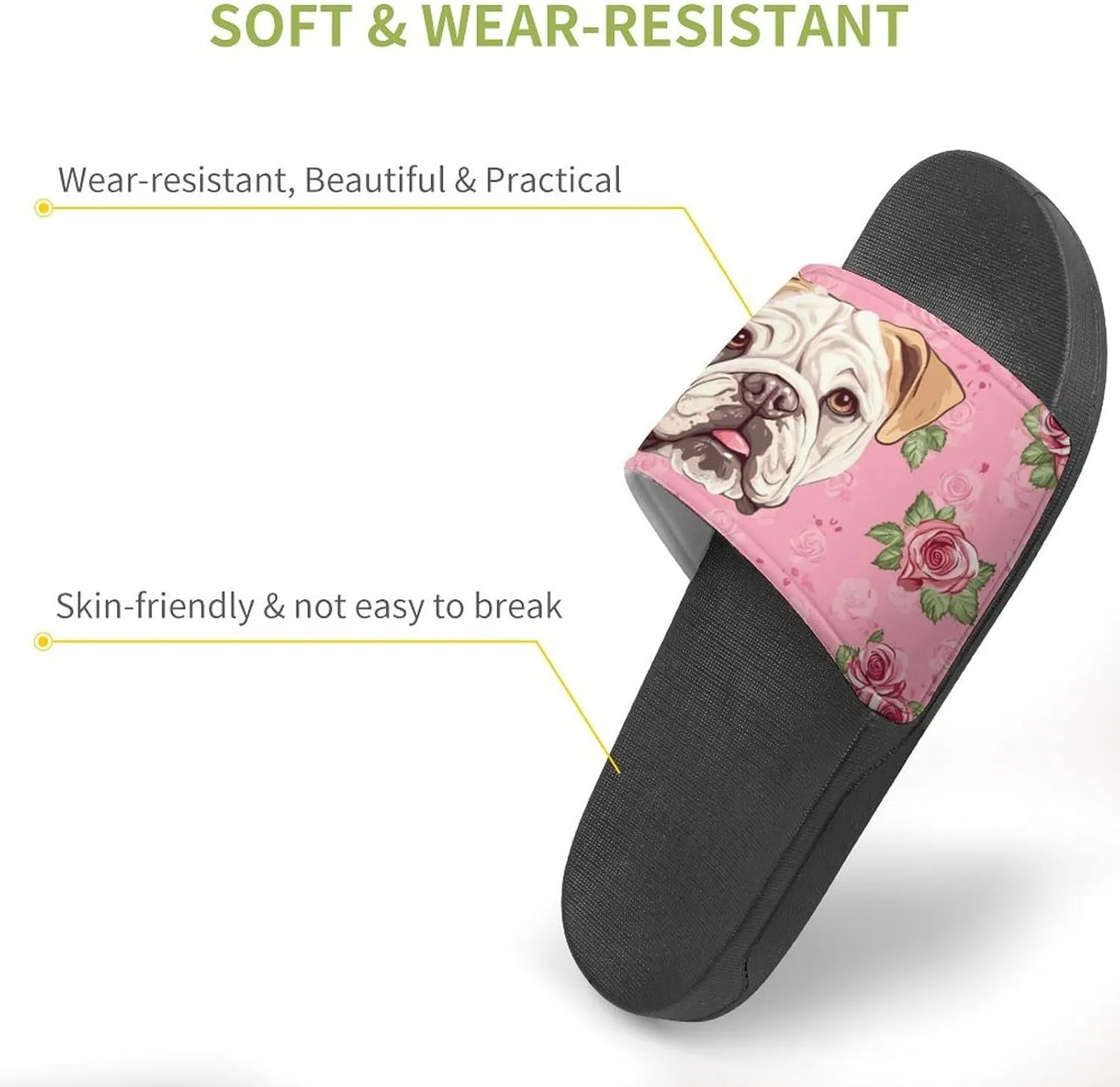 Flower Boston Bulldog House Slippers for Women And Men PVC Open Toe Non Slip Shower Slides