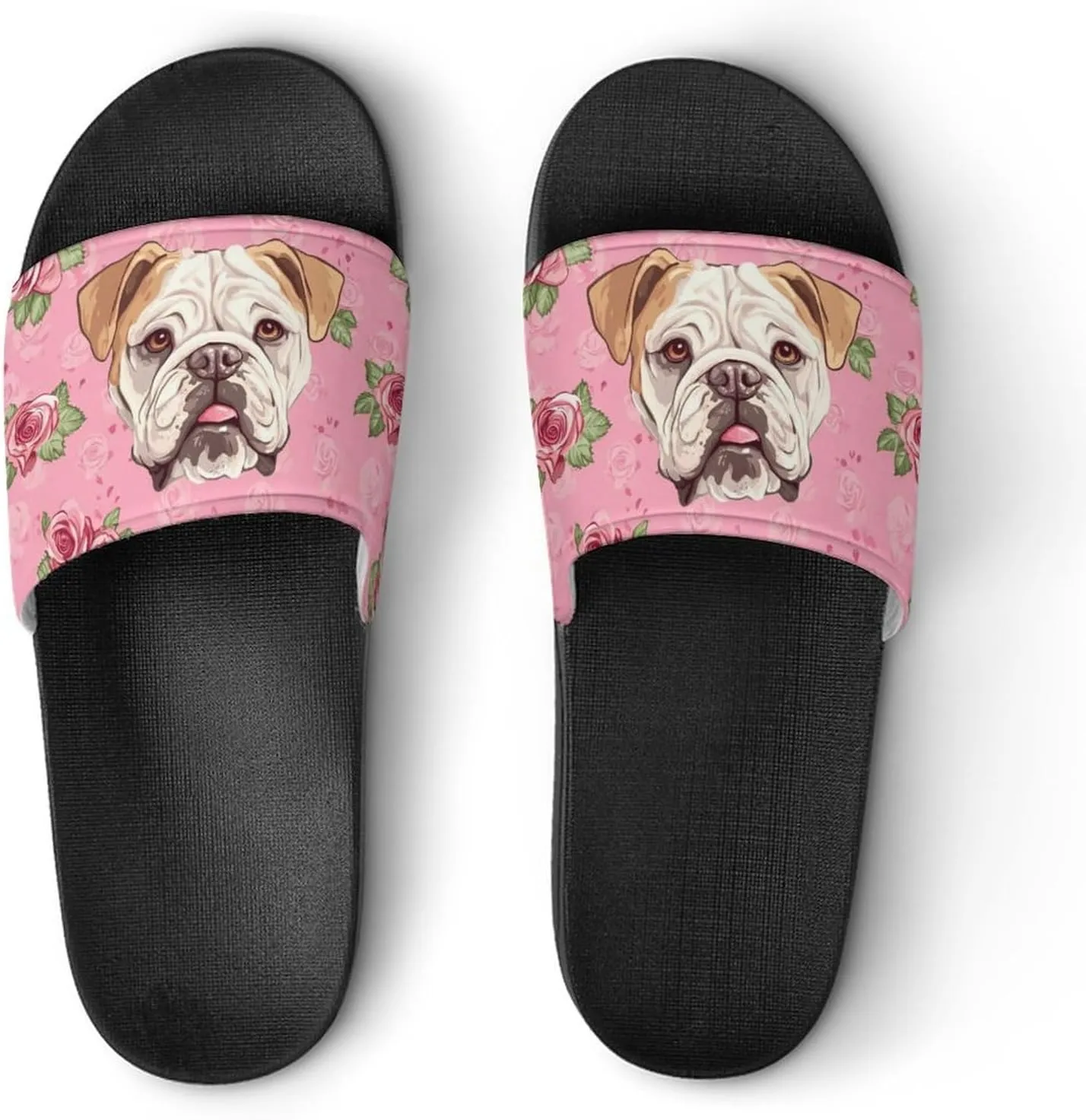 Flower Boston Bulldog House Slippers for Women And Men PVC Open Toe Non Slip Shower Slides