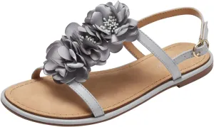 for Women Sandals Heels Ladies Shoes Fashionable Flat Casual Flower Fairy Wind Bohemian Beach Sandals (Grey, 7.5)