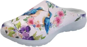 Forchrinse Tropical Hibiscus Palm Women’s Mule Sneakers Mesh Slip on Walking Clog Lightweight&Breathable