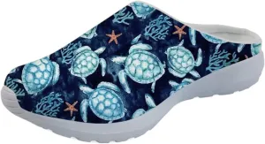 Forchrinse Tropical Hibiscus Palm Women’s Mule Sneakers Mesh Slip on Walking Clog Lightweight&Breathable