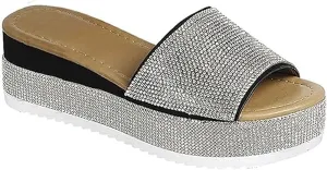 Forever Link Women Rhinestone Slip On Platform Sandals