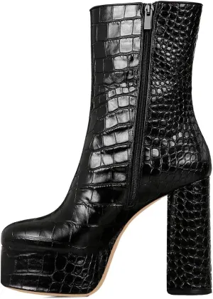 FSJ Women Gorgeous Platform Ankle Boots Closed Round Toe Chunky High Heel Pull On Shoes Size 4-15 US