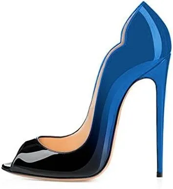 FSJ Women Slide Peep Toe High Heels Pumps Sexy Stilettos Patent Leather Shoes for Party Size 4-15