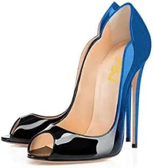 FSJ Women Slide Peep Toe High Heels Pumps Sexy Stilettos Patent Leather Shoes for Party Size 4-15