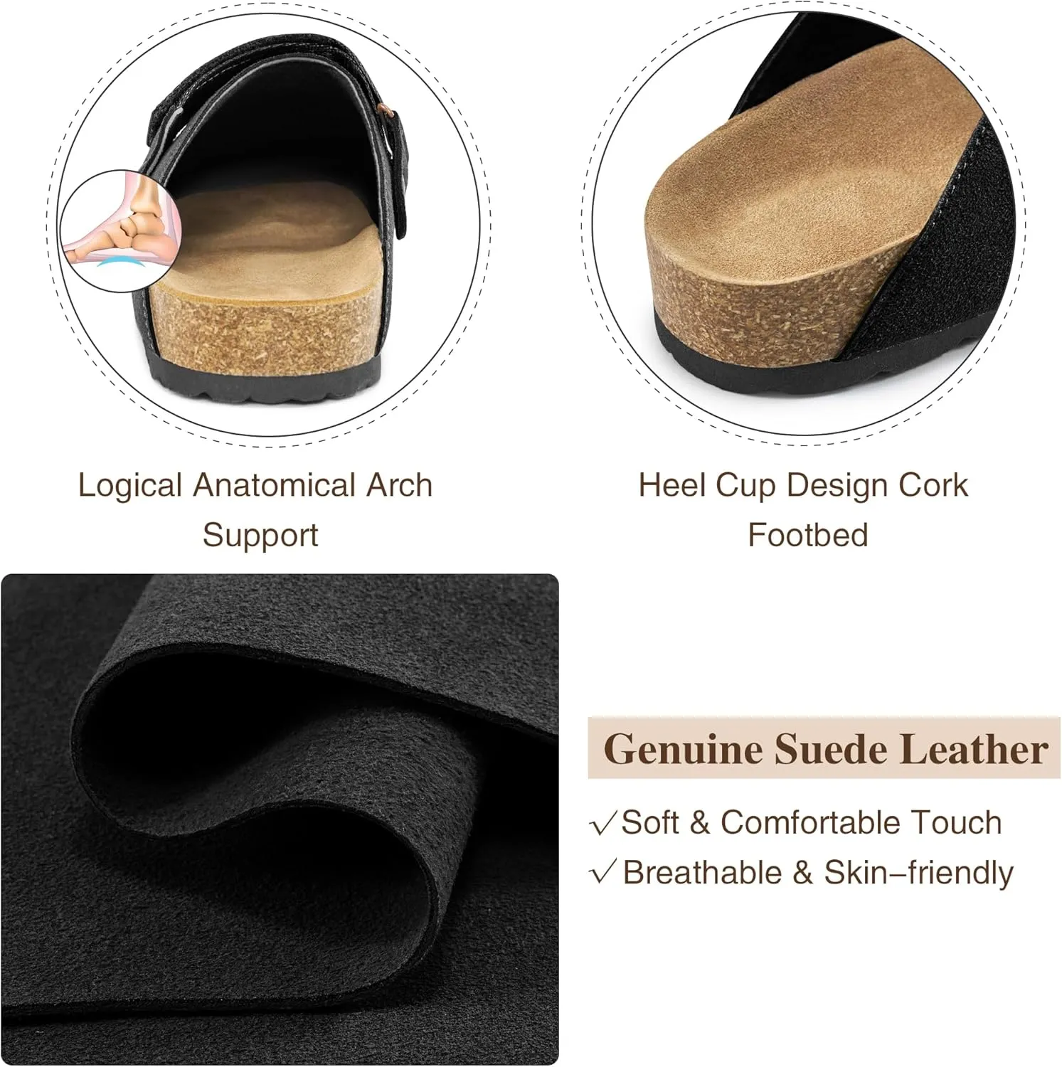 FUDYNMALC Womens Clogs Slip On Shoes: Suede Cork Footbed Mules Women 2025 Potato Slippers with Adjustable Swivel Strap