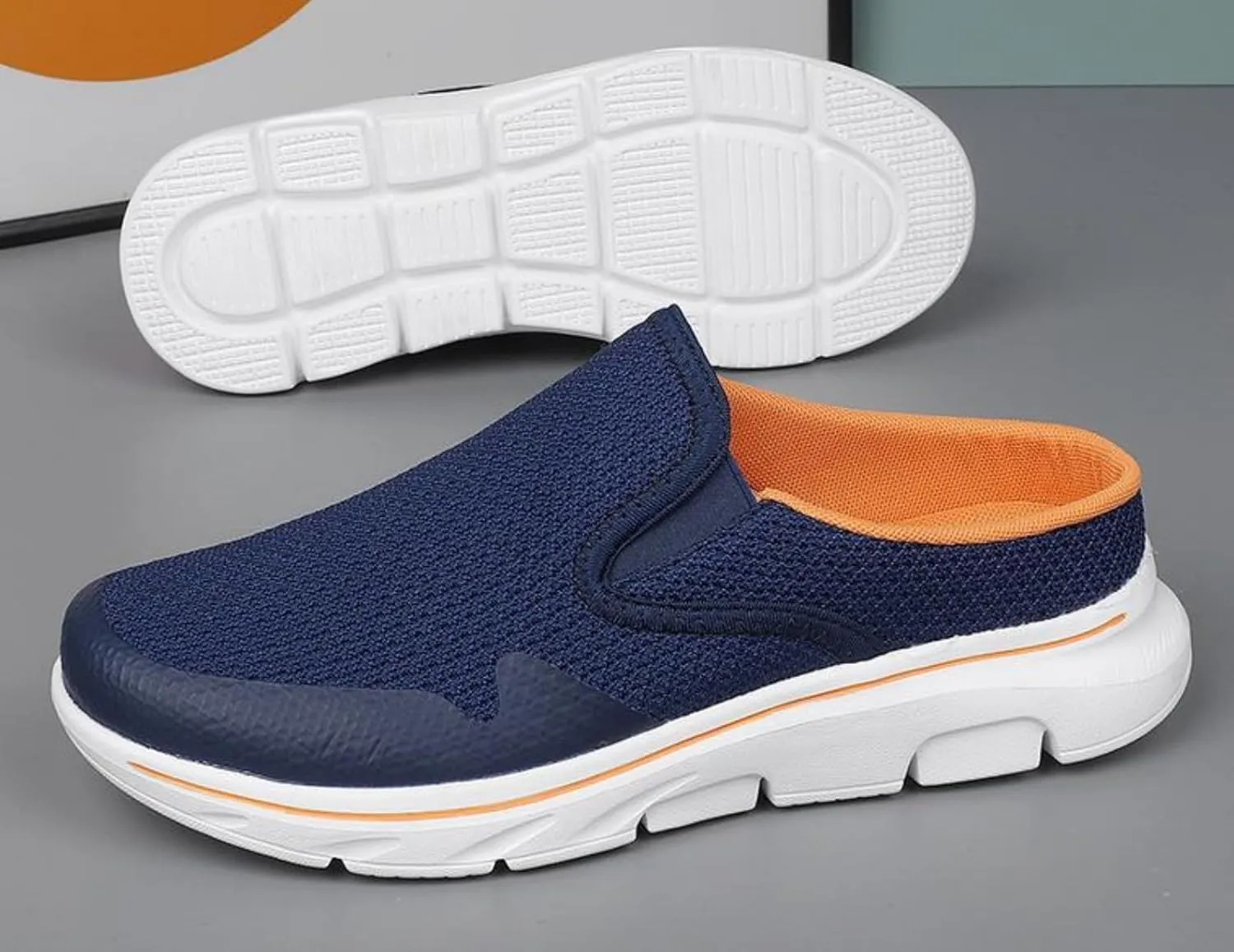 FUNCOS Breathable Knit Slip-On Mule Sneakers for Men, Closed Toe Slides with Open Back Design