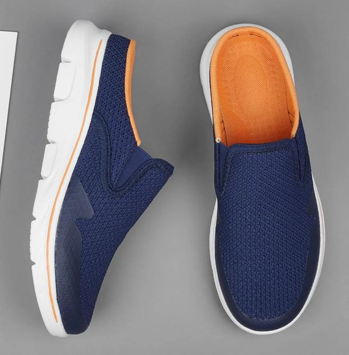FUNCOS Breathable Knit Slip-On Mule Sneakers for Men, Closed Toe Slides with Open Back Design