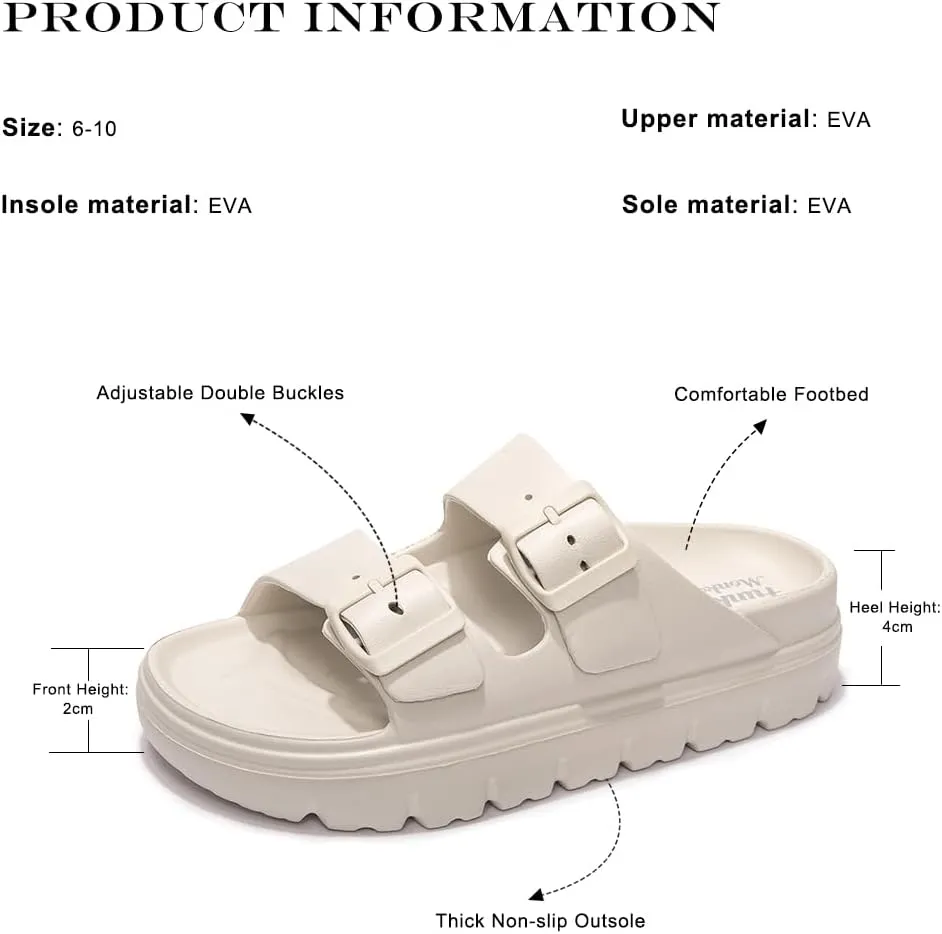 FUNKYMONKEY Women's Comfort Slides Double Buckle Adjustable Plastics Flat Sandals