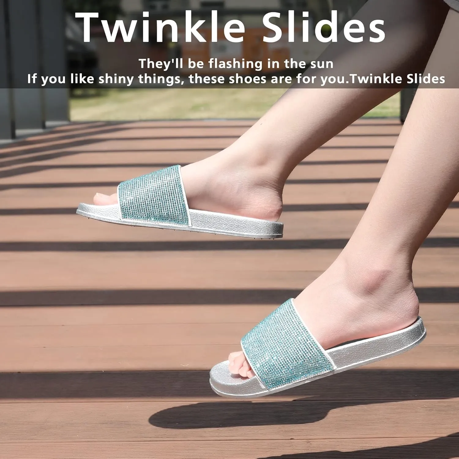 Fur Story Womens Slides House Slippers Rhinestone Glitter Slides Cute bling Flat for Women Platform Sandals Cozy Bedroom Slippers Shower Shoes