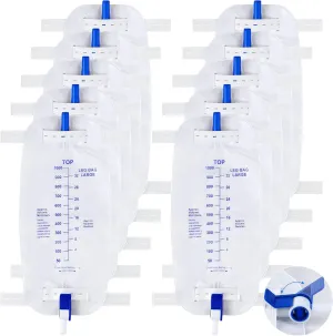 Geiserailie 1000ml Leg Bag Urinary Drainage Bag with Cloth Straps, 33.8oz Large Capacity Urine Leg Bag with Anti Reflux Valve, Easy Flip Drain, Urinary Leg Bag for Men, Women (10 Pack)
