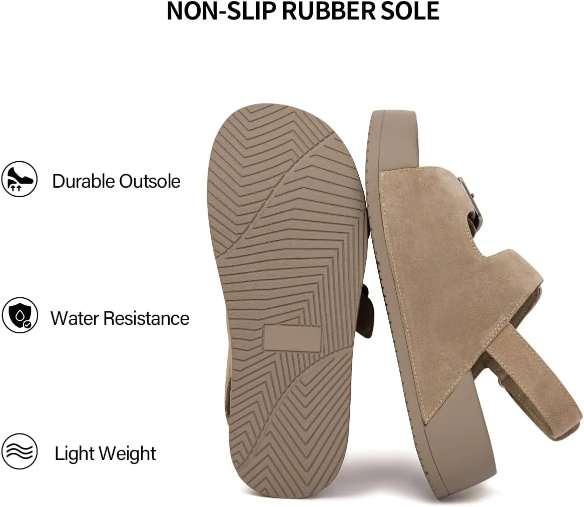 Genuine Leather Platform Sandals Women Slip-on Beach Sandals Slide Buckle Comfortable with Soft Lining and Open Toe Low Wedges