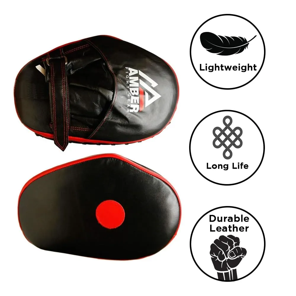 Genuine Leather Target Focus Punching Mitts for MMA, Kickboxing, Muay Thai & Martial Arts Training | Shock-Absorbing, Lightweight, Durable with Adjustable Wrist Support & Finger Cover
