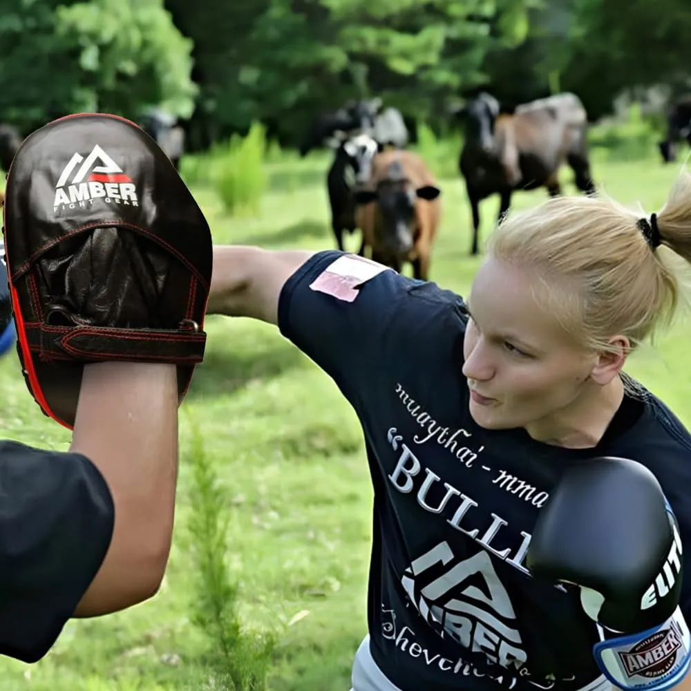 Genuine Leather Target Focus Punching Mitts for MMA, Kickboxing, Muay Thai & Martial Arts Training | Shock-Absorbing, Lightweight, Durable with Adjustable Wrist Support & Finger Cover