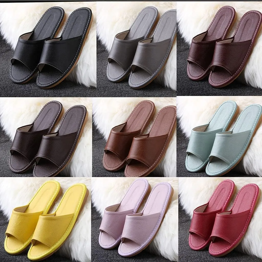 GHYUB Genuine Leather Open Toe Slippers Sandals - Summer, Indoor & Office Slippers - Casual House Shoes - Gift for Men & Women