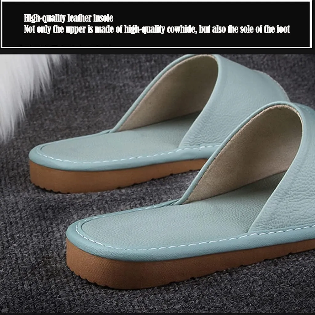 GHYUB Genuine Leather Open Toe Slippers Sandals - Summer, Indoor & Office Slippers - Casual House Shoes - Gift for Men & Women
