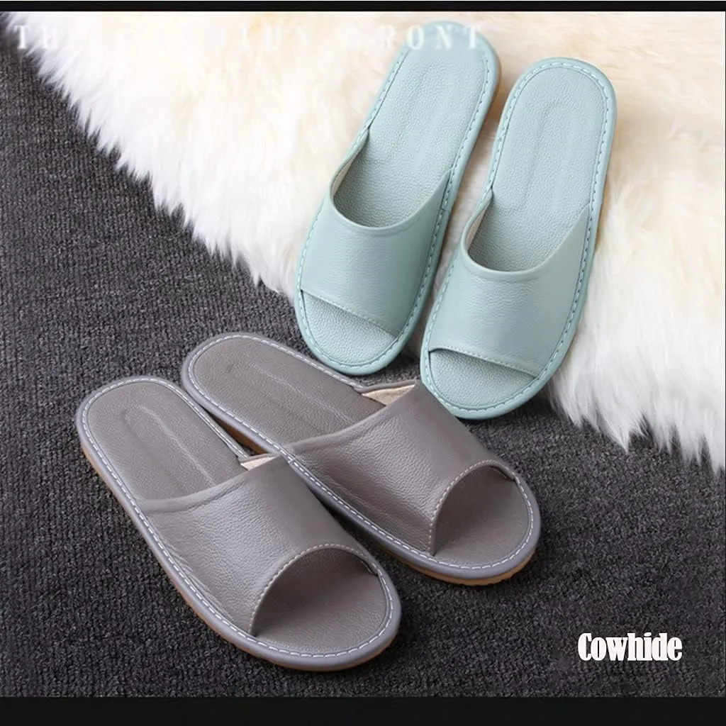 GHYUB Genuine Leather Open Toe Slippers Sandals - Summer, Indoor & Office Slippers - Casual House Shoes - Gift for Men & Women