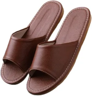 GHYUB Genuine Leather Open Toe Slippers Sandals - Summer, Indoor & Office Slippers - Casual House Shoes - Gift for Men & Women