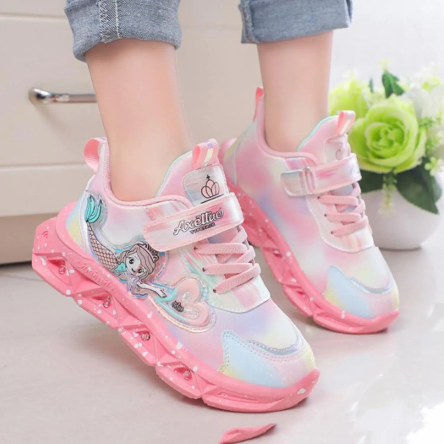 Girls Glitter Sneakers Lightweight Kids Tennis Shoes with Hook and Loop for Toddler/Little Kid/Big Kid