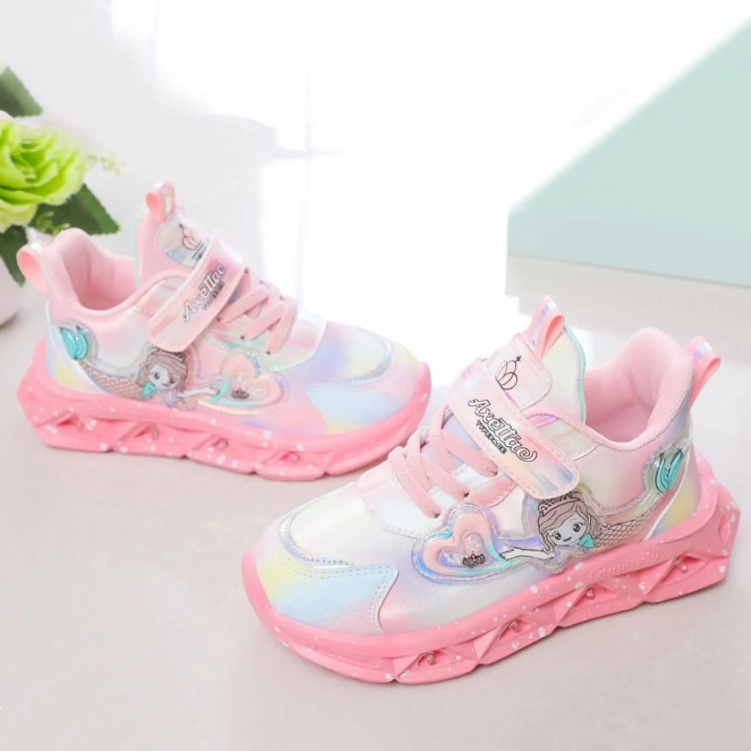 Girls Glitter Sneakers Lightweight Kids Tennis Shoes with Hook and Loop for Toddler/Little Kid/Big Kid