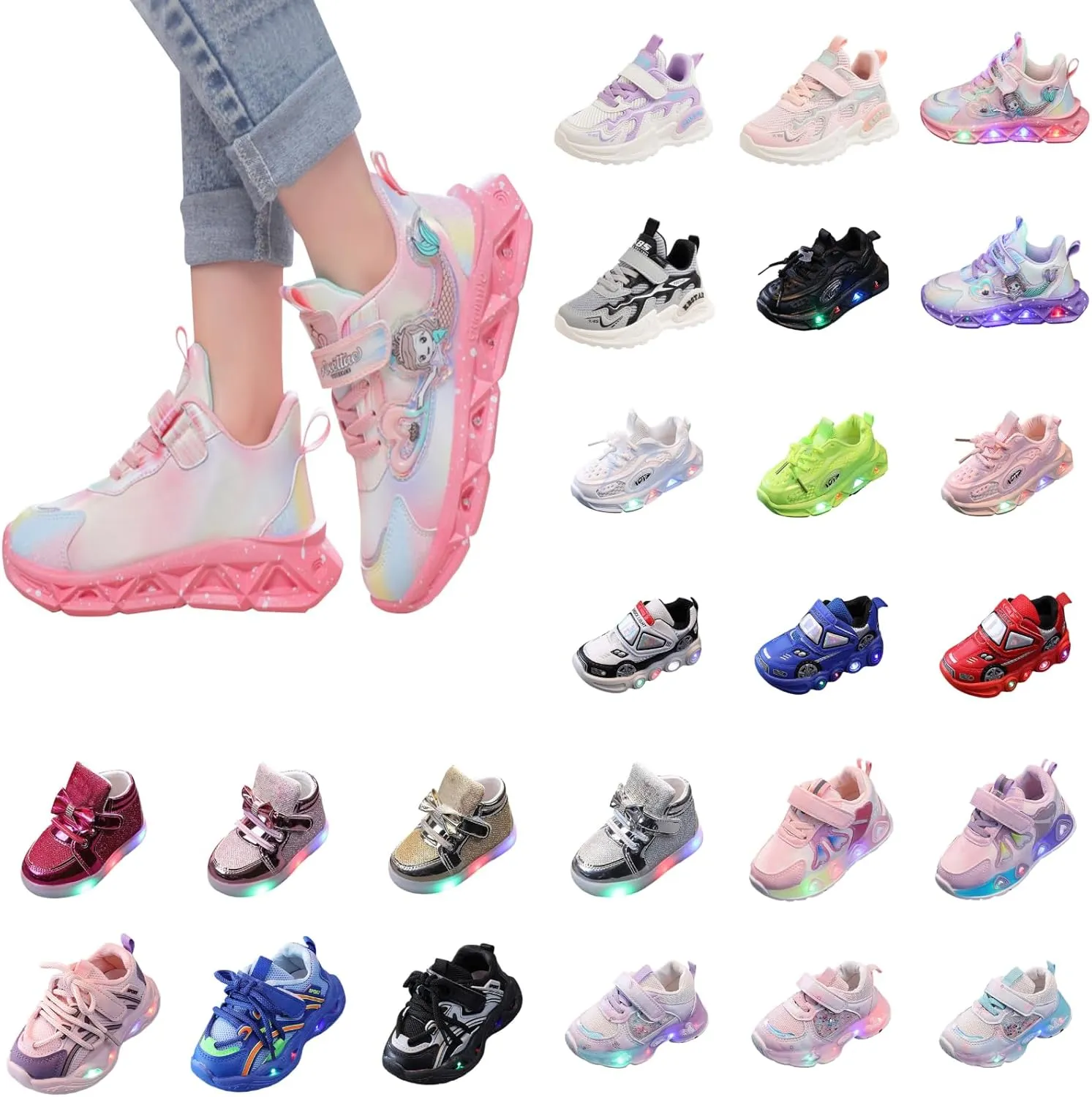 Girls Glitter Sneakers Lightweight Kids Tennis Shoes with Hook and Loop for Toddler/Little Kid/Big Kid