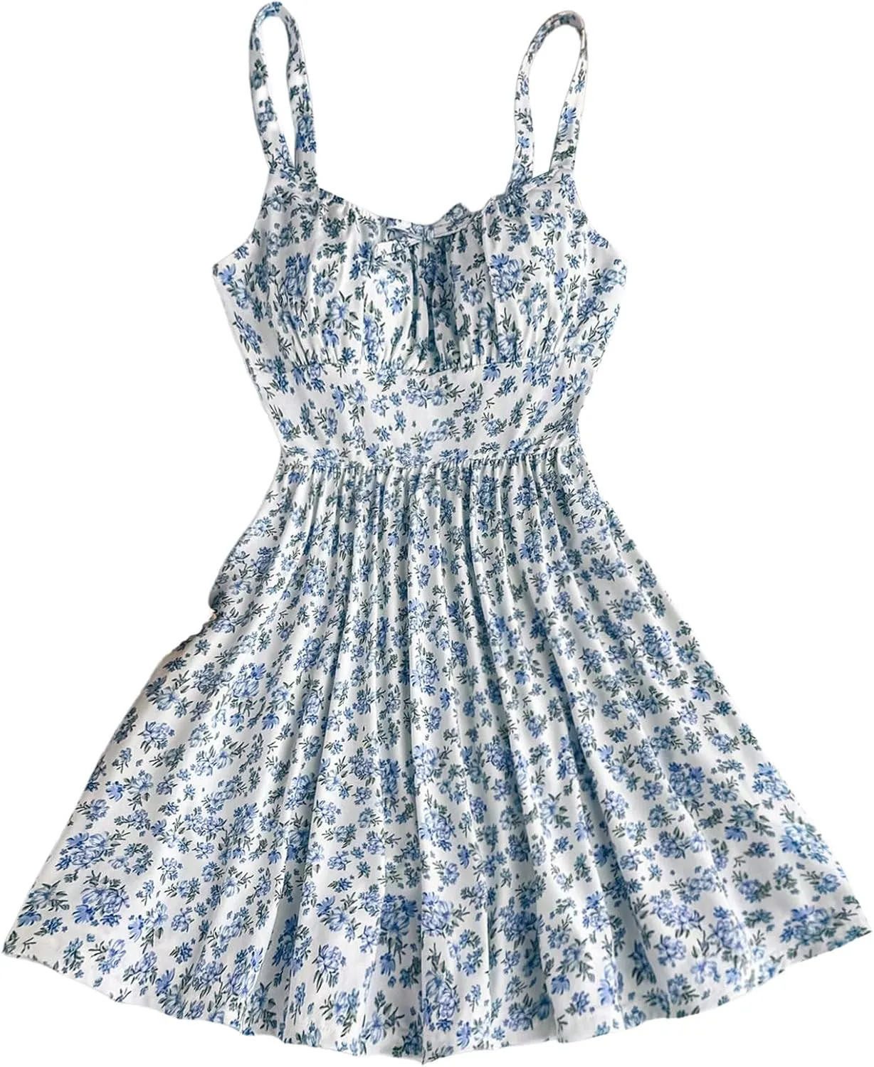 Girl's Summer Dress Floral Print Ruched Bust Spaghetti Strap A Line Flowy Cami Dress