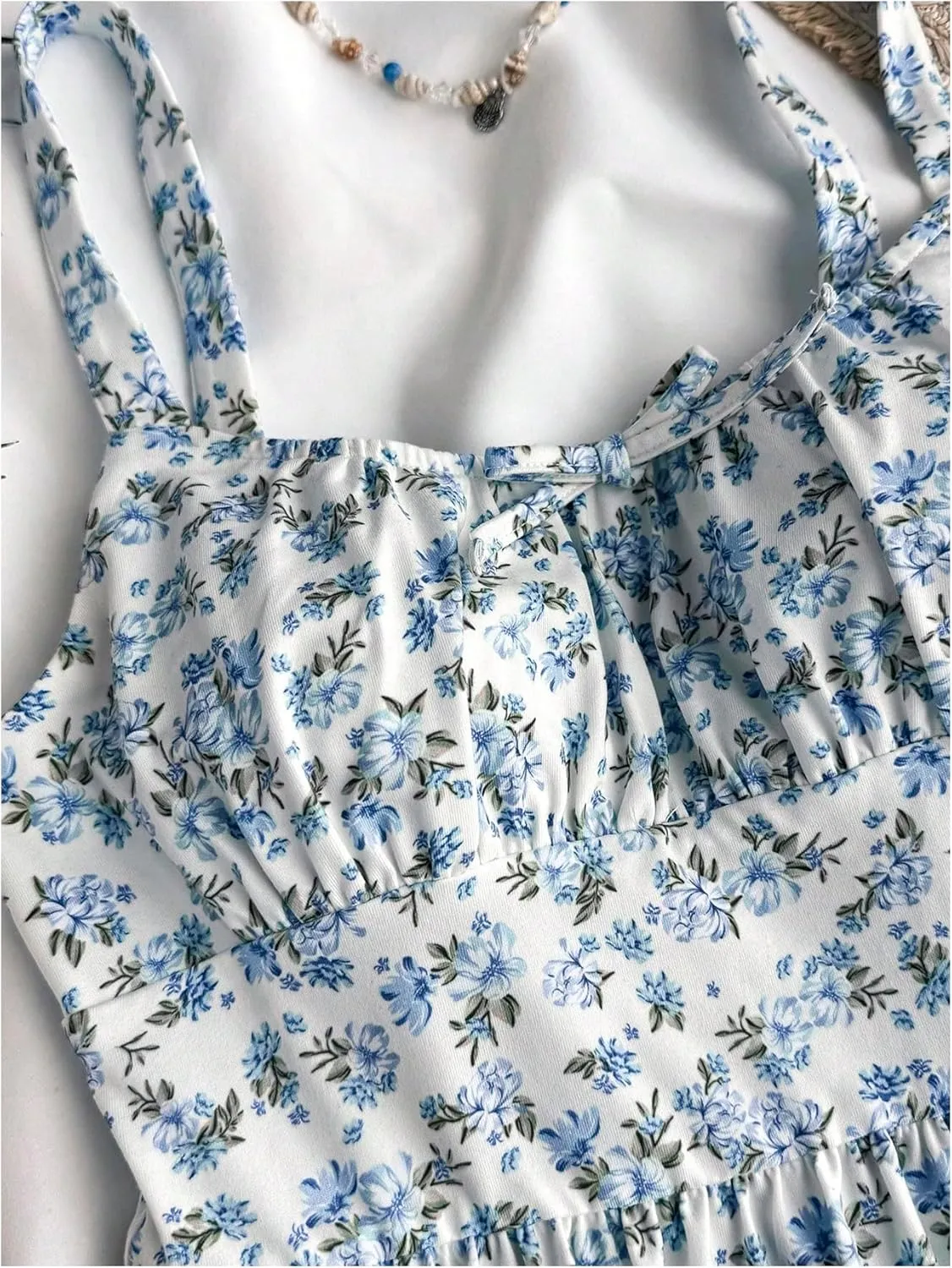 Girl's Summer Dress Floral Print Ruched Bust Spaghetti Strap A Line Flowy Cami Dress