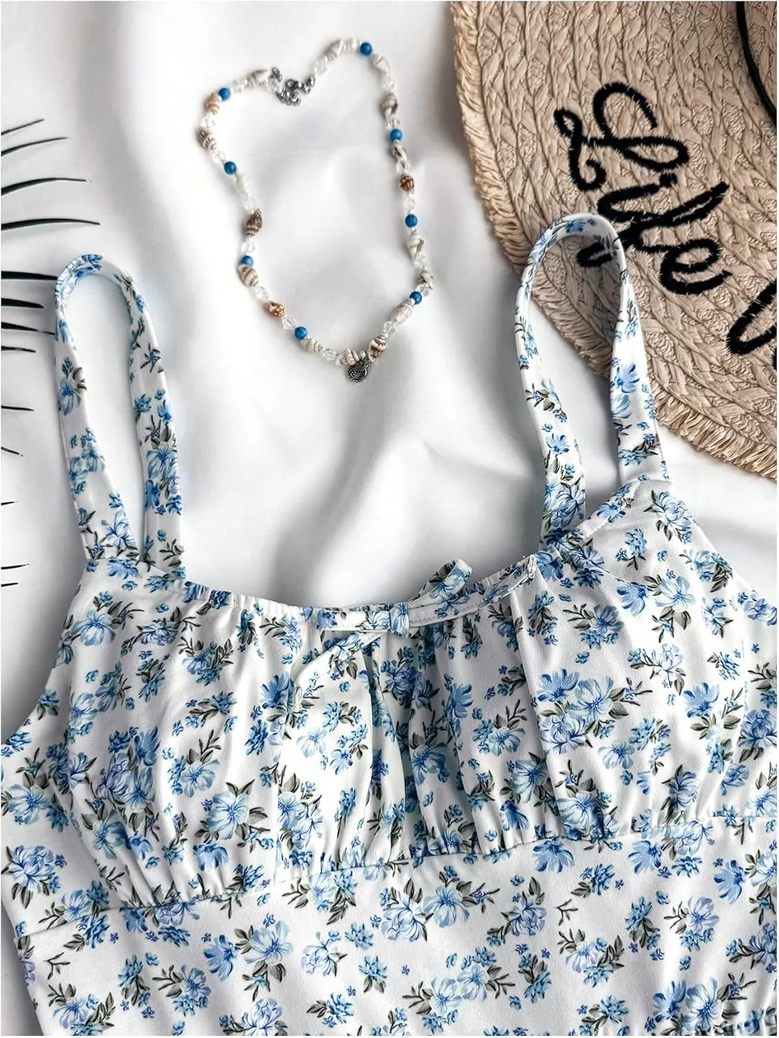 Girl's Summer Dress Floral Print Ruched Bust Spaghetti Strap A Line Flowy Cami Dress